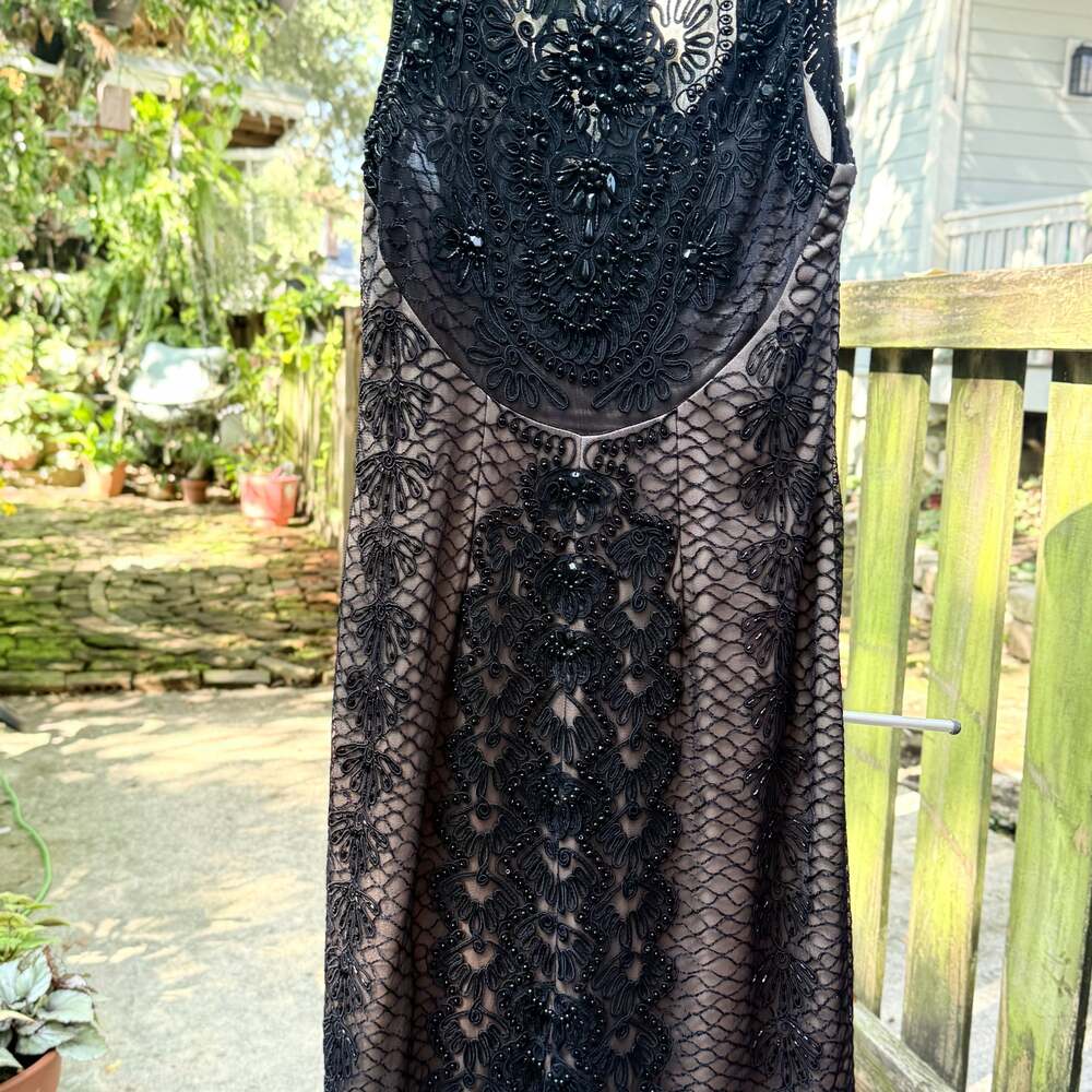 Sue Wong Nocturne Black Beaded Lace Evening Dress